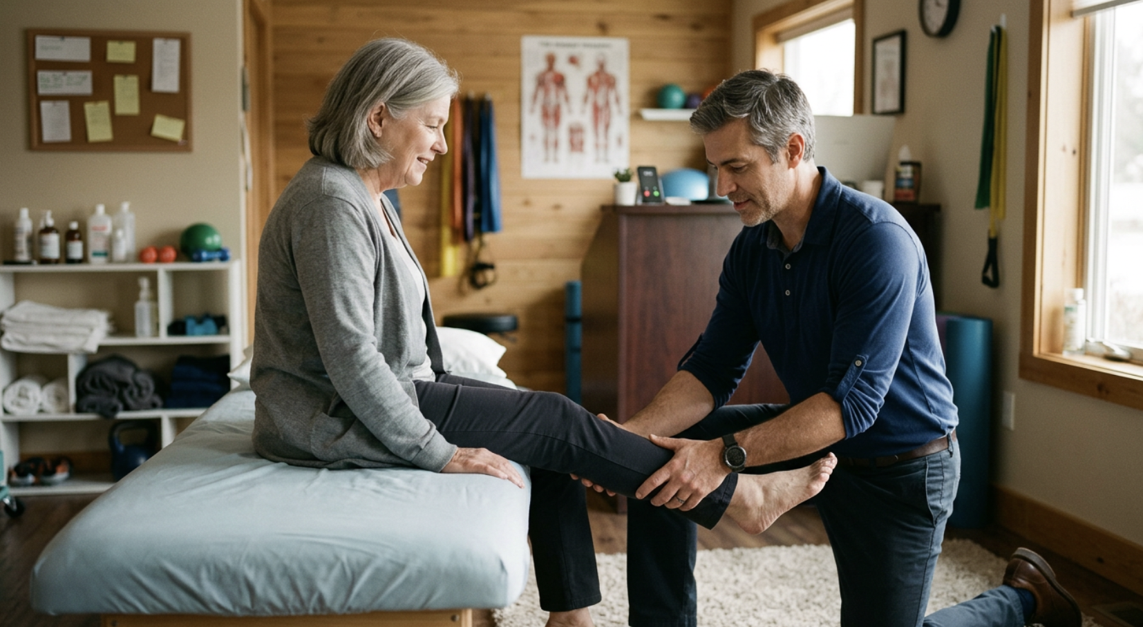 A clinic owner caring for a patient
